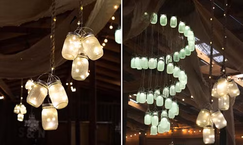 Những chiếc lọ thủy tinh biến thành đèn chùm lung linh.