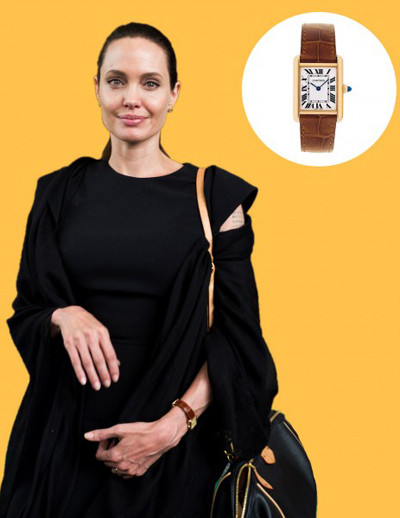 Angelina Jolie thường đeo chiếc Tank Louis của Cartier. Chiếc đồng hồ hàng hiệu này được chế tác từ vàng 18k ở phần thân cùng bề mặt tráng men sang trọng. Giá của chiếc Tank Louis hơn 9.000 USD (khoảng 200 triệu đồng).