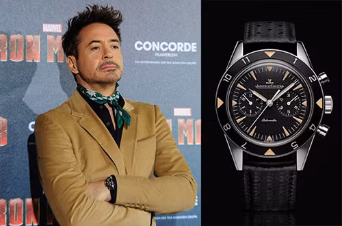 Diễn viên Robert Downey Jr. đeo đồng hồ Jaeger-LeCoultre Deep Sea Master Compressor trong buổi ra mắt phim "Iron Man". Mẫu này hiện có giá vào khoảng 10.500 USD (hơn 234 triệu đồng).