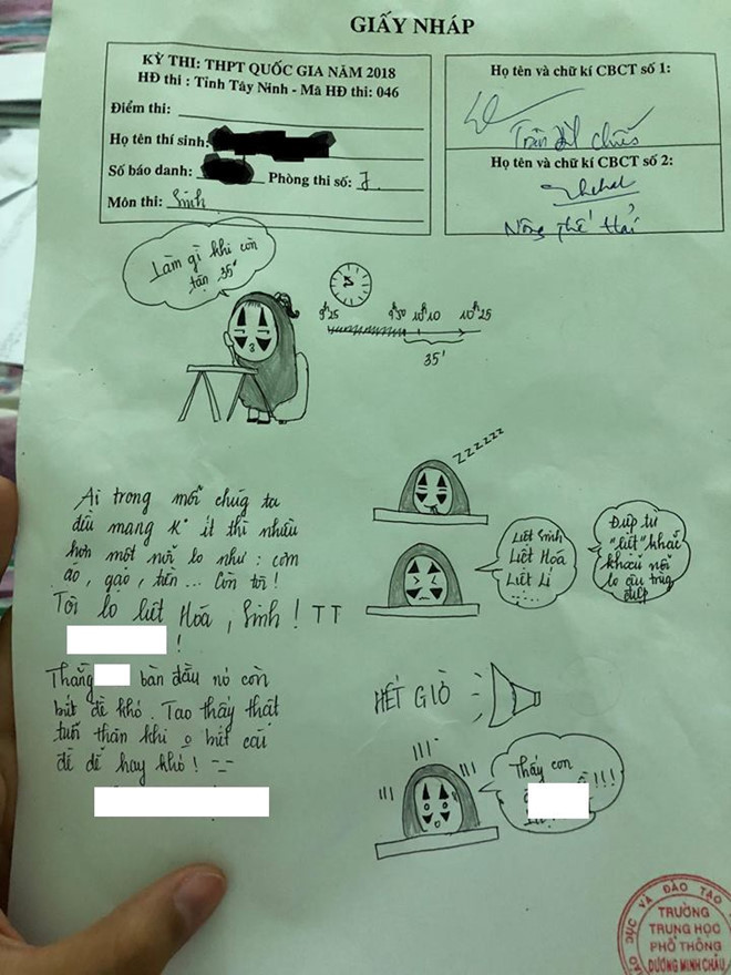 Tờ giấy nháp được chế thành truyện tranh của thí sinh: Ảnh: TNT.