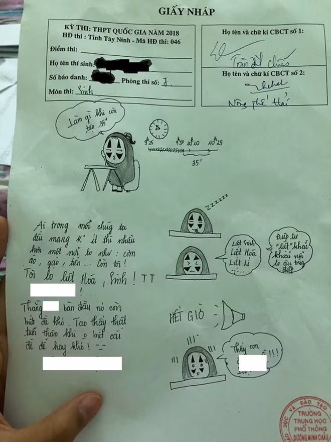 Tờ giấy nháp được chế thành truyện tranh của thí sinh: Ảnh: TNT.