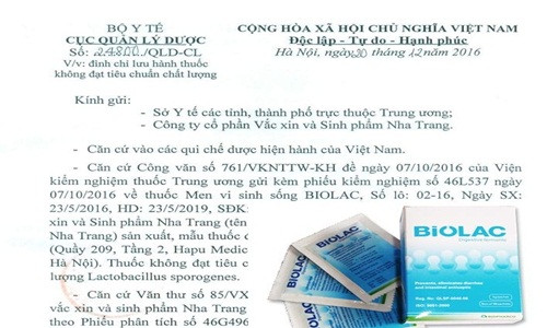 Vi sao Men vi sinh song Biolac cua BIOPHARCO bi thu hoi?