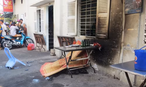 Hiện trường vụ người đàn ông tự thiêu tại đường Hùng Vương, TP Vũng Tàu.