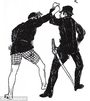 Trong cuốn sách đó, Hisatomi đã mô cả các chiêu thức võ thuật mà cảnh sát có thể áp dụng trong quá trình bắt giữ tội phạm. Ảnh: Nhiều chiêu thức võ thuật của samurai trong khi giao chiến được Tetsutaro Hisatomi giới thiệu trong cuốn sách.