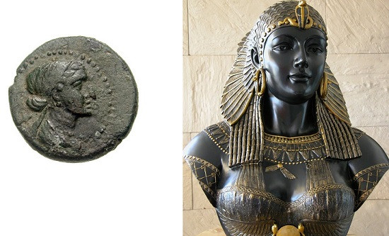 Trên mặt đồng xu ấy, Nữ hoàng Cleopatra được khắc họa có dung nhan không hề xinh đẹp, thậm chí là có phần xấu xí khi có cổ to, mũi khoằm, tai dài và cằm nhô.