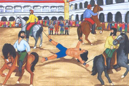 Kiểu hành hình này áp dụng đối với những phạm nhân phạm tội nghiêm trọng. Buổi hành hình được tổ chức công khai với mục đích răn đe mọi người.