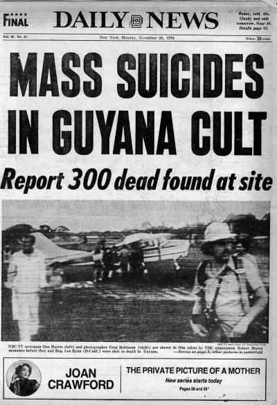 Nếu người nào phản kháng sẽ bị vệ sĩ có vũ trang cầm súng đe dọa. Jim Jones không uống thuốc độc. Thay vào đó, gã chết vì súng lục. Không ai biết Jim Jones dùng súng tự sát hay bị người nào bắn.