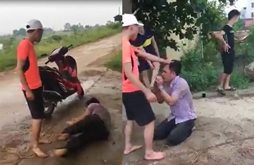 Hình ảnh nam thanh niên bị đánh ghen dã man, sau khi nhắn tin rủ bà bầu đi nhà nghỉ. Ảnh cắt từ clip.