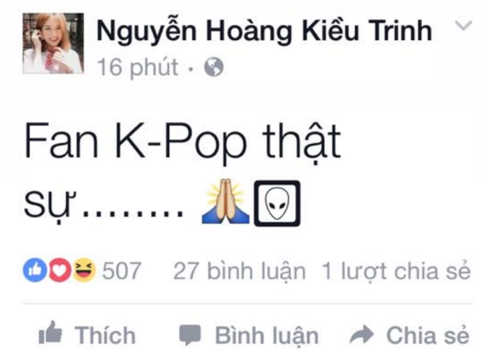 Ở một thời điểm khác, "hot girl vườn đào" đình đám có phát biểu động chạm fan K-Pop, khiến nhiều người trẻ cảm thấy phật lòng.