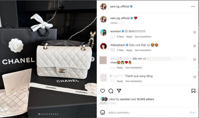 Mới đây, hot girl Sam khoe thành quả mua sắm hàng hiệu trên trang cá nhân, theo đó cô mua nhiều món đồ đến từ thương hiệu Chanel.
