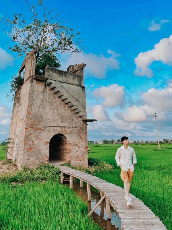 Xung quanh lò gạch là cánh đồng lúa mênh mông bát ngát. Thời điểm check in đẹp nhất là lúc bình minh hoặc hoàng hôn.