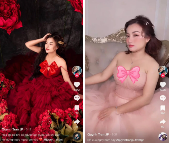 Nhiều người cho rằng việc Quỳnh Trần JP ngày càng bị giảm tương tác có thể do những ồn ào gần đây của cô nàng, đặc biệt sau phát ngôn được cho là bênh vực Bà Nhân Vlog. Ảnh: Tổng hợp