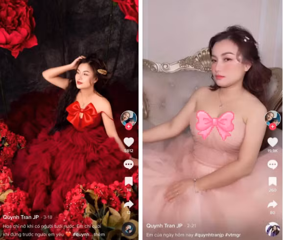 Nhiều người cho rằng việc Quỳnh Trần JP ngày càng bị giảm tương tác có thể do những ồn ào gần đây của cô nàng, đặc biệt sau phát ngôn được cho là bênh vực Bà Nhân Vlog. Ảnh: Tổng hợp