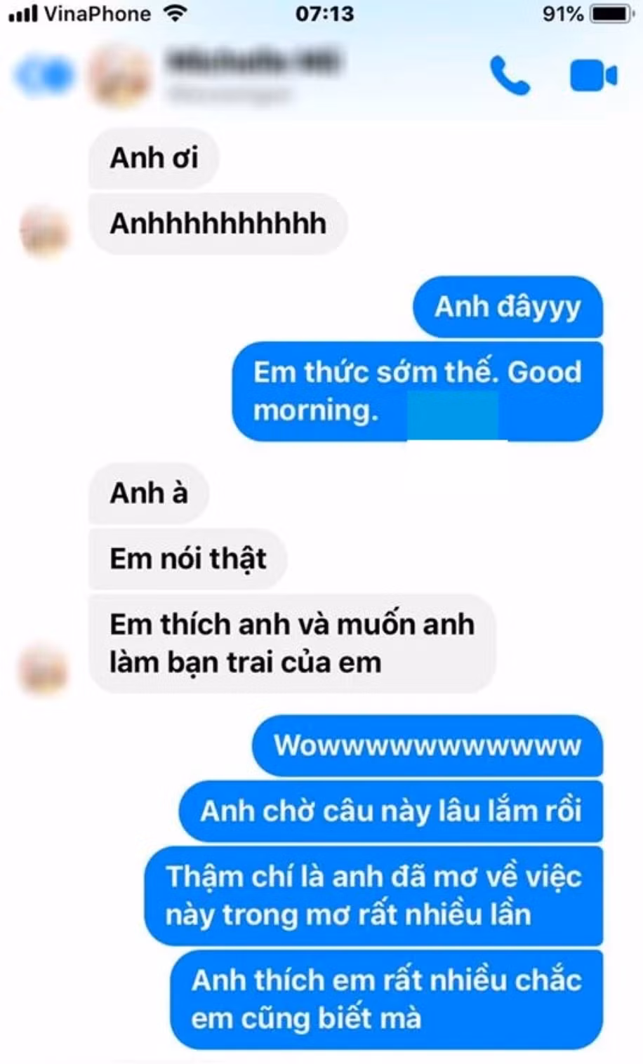 Cô nàng này nhắn tin nói dối người bạn bằng câu nói: "Em nói thật, em thích anh và muốn anh làm bạn trai của em" nhưng ai ngờ nhận về lại là câu đáp trả: "Anh chờ câu này lâu lắm rồi. Thậm chí anh đã mơ về việc này trong mơ rất nhiều lần. Anh thích em rất nhiều chắc em cũng biết mà".