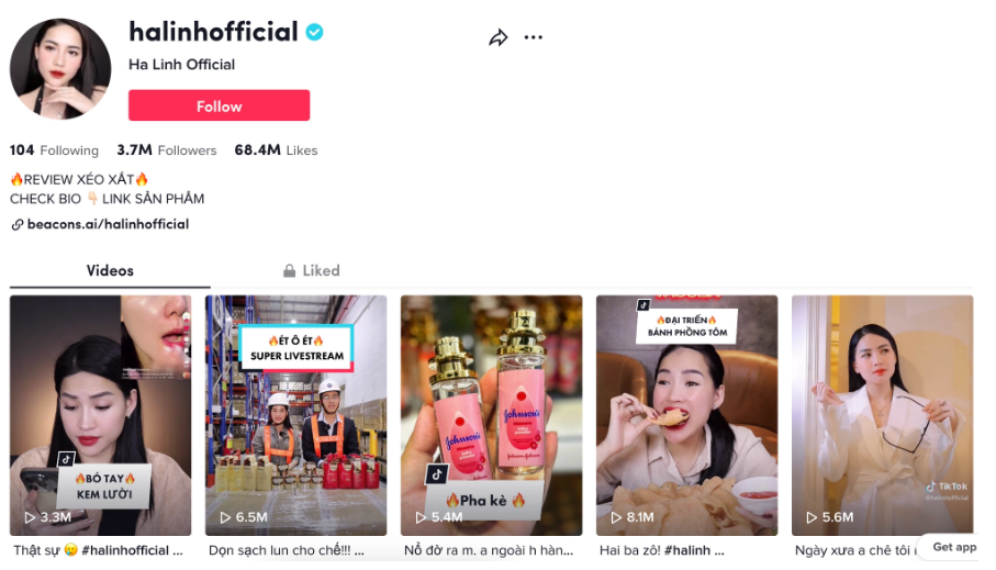 Minh chứng cho sự "quyền lực" của nữ TikToker sau 4 năm đó là kênh Ha Linh Official của cô đã đạt 1,87 triệu người đăng ký. Không chỉ vậy, kênh TikTok chính thức cũng có số lượng follow lên đến 3,3 triệu người và nhận về hơn 68,2 triệu lượt thích trên TikTok. Đây là chỉ số không chỉ người làm nội dung sáng tạo mà nhiều nghệ sĩ cũng mơ ước có được.