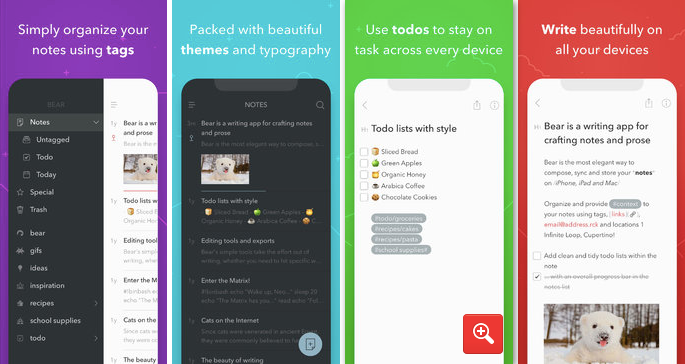 Bear - một trong những ứng dụng ghi chú, viết được đánh giá cao nhất trên iOS. Bear hỗ trợ tới 16 phong cách, chủ đề khác nhau đều đời mang đến khả năng kết nối các ghi chú khác nhau. Ứng dụng Bear thực sự mang đến cho người dùng thể hiện bản thân, thay vì chỉ là một ứng dụng cơ bản nơi người dùng ghi những gì mình cần là.