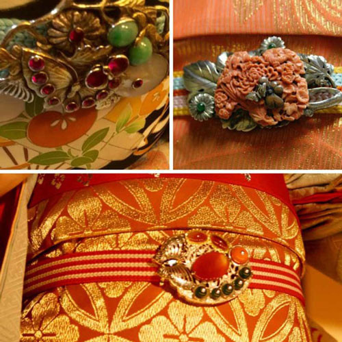 Trâm cài trang trí trên quần áo, đầu tóc của các geisha thường được làm từ đá quý, ngọc, rất đắt đỏ. Một chiếc Pochhiri (trâm cài) trên thắt lưng obi có giá ít nhất từ 5.000 USD, còn trâm cài lên đến 40.000 USD. Ảnh: Rocketnews24.