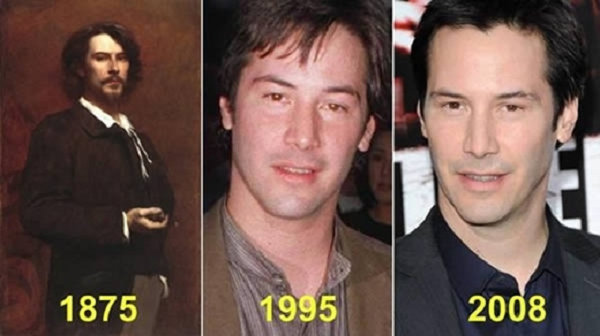 Nam diễn viênKeanu Reeves cũng từng bị dân mạng đặt nghi vấn liệu có phải từng trải qua luân hồi chuyển kiếp không khi người ta phát hiện ông rất giống một nam diễn viên từng sống ở cuối thế kỷ 18, đầu thế kỷ 19, đó làPaul Mounet.