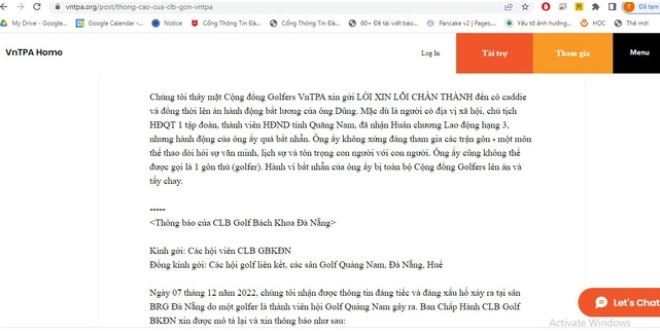 CLB Golf Hội Bất động sản Du lịch Việt Nam (VnTPA Golf Club) đã thay mặt cộng đồng những người chơi golf gửi lời xin lỗi nữ caddie tên là L. và lên án hành vi thô bạo của ông Nguyễn Viết Dũng. Trong thông báo gửi đến cộng đồng, VnTPA Golf Club nhấn mạnh: Ông Nguyễn Viết Dũng không xứng đáng tham gia môn thể thao golf, cũng không thể được gọi là 1 golfer. Hành vi bất nhẫn của ông Nguyễn Viết Dũng đã và đang bị cộng đồng những người chơi golf tẩy chay, lên án