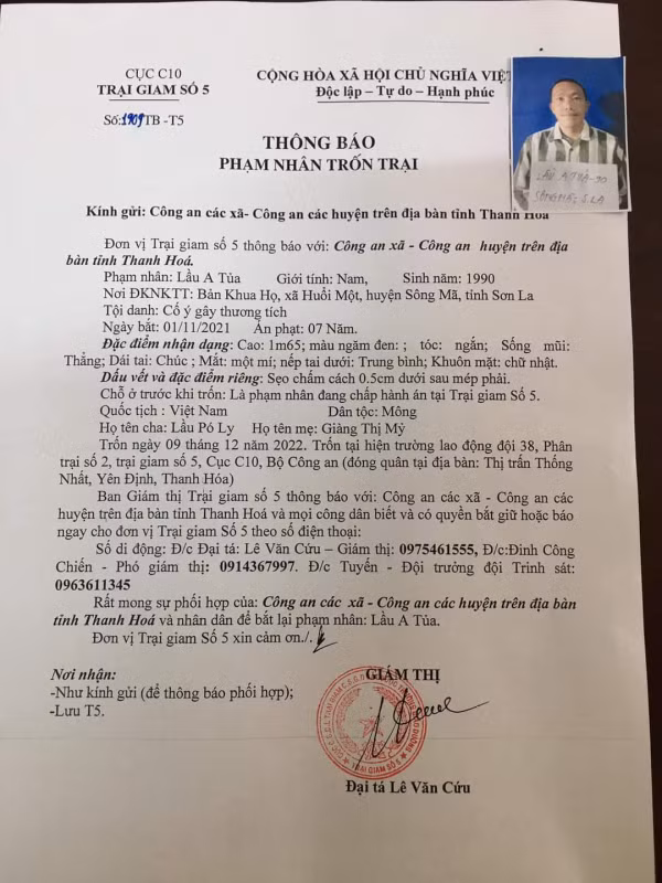 Dang truy bat pham nhan tron khoi Trai giam so 5 – Cuc C10