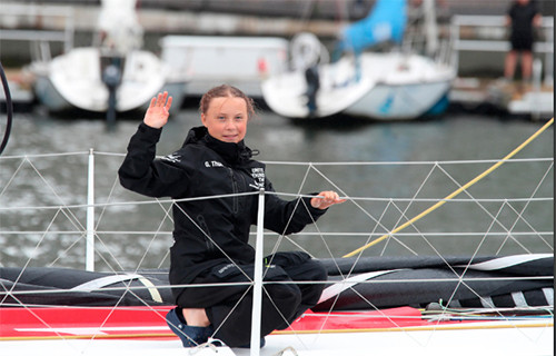 Tháng 8/2019, Greta Thunberg đã đi thuyền buồm vượt Đại Tây Dương trong 15 ngày để dự hội nghị về biến đổi khí hậu của Liên Hợp Quốc. Ảnh: AP.