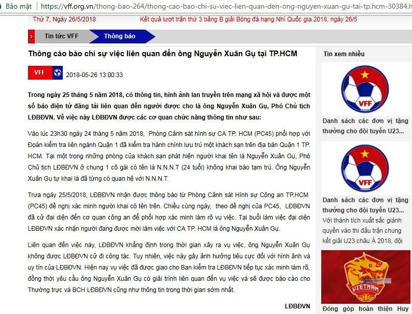 Thông cáo báo chí từ VFF.