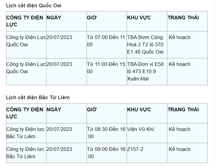 Tùy theo tình hình thời tiết và kế hoạch thay đổi nên lịch cắt điện Hà Nội hôm nay có thể được điều chỉnh hoãn ở một số nơi. Quý độc giả có thể theo dõi lịch cúp điện thường xuyên trên kienthuc.net để nắm bắt kịp thời, chủ động sắp xếp lịch sinh hoạt và sản xuất phù hợp nhất. 