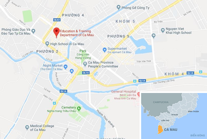 Sở GD&ĐT Cà Mau (chấm đỏ). Ảnh: Google Maps.