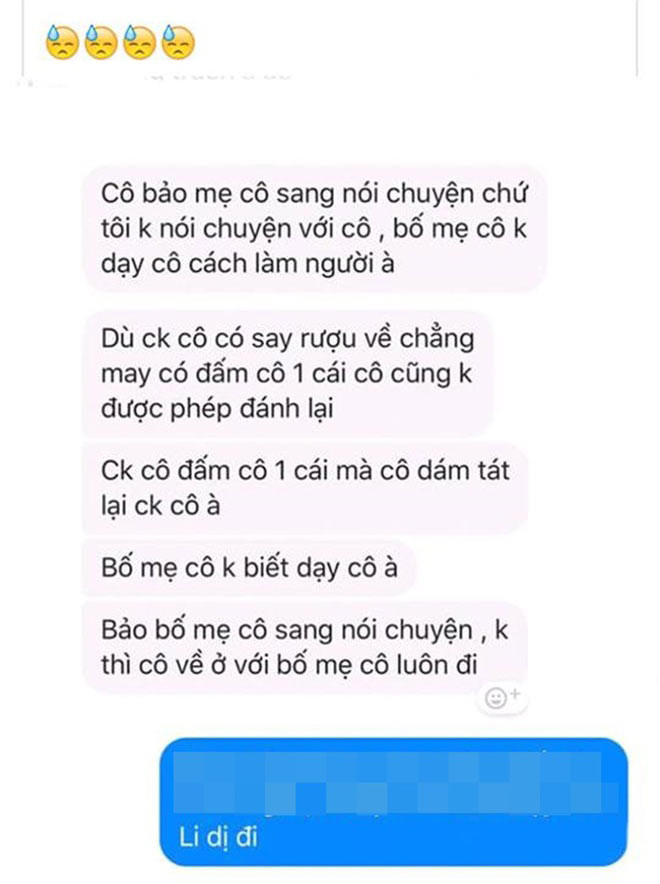 Tin nhắn gây phẫn nộ của người chồng. Ảnh chụp màn hình.