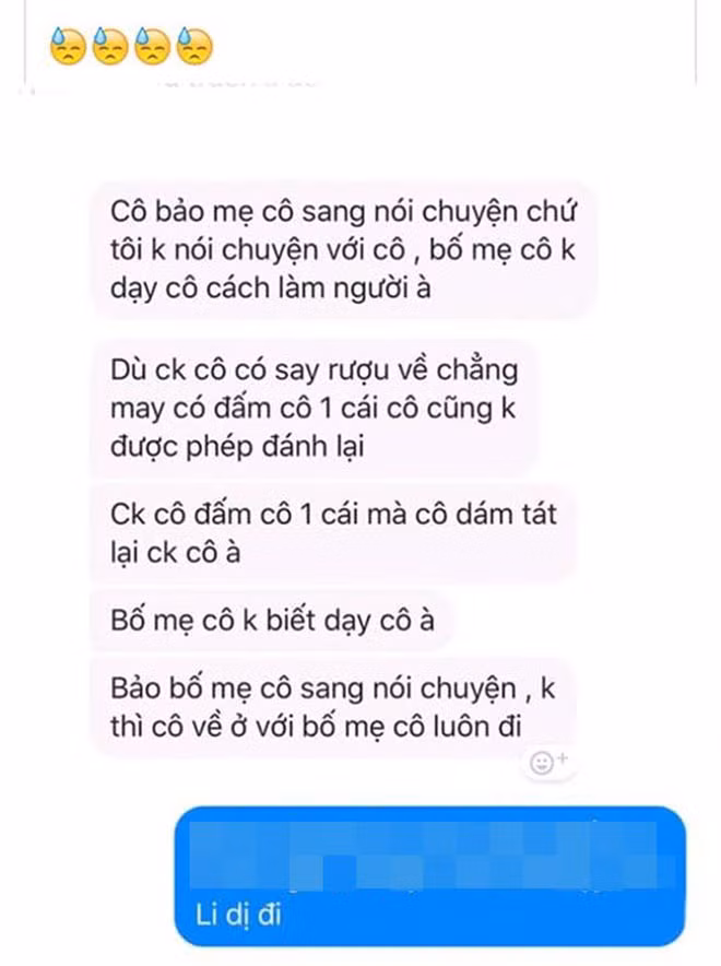 Tin nhắn gây phẫn nộ của người chồng. Ảnh chụp màn hình. Tin nhắn gây phẫn nộ của người chồng. Ảnh chụp màn hình.