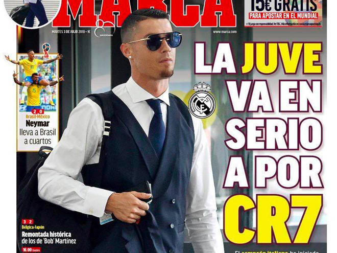 Tờ Marca đưa Ronaldo lên trang bìa với nghi vấn anh sắp chuyển sang Juventus.