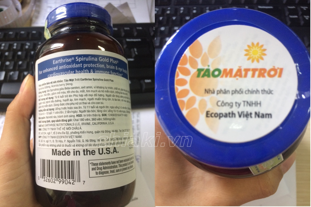 Tảo mặt trời Earthrise ® Spirulina Gold Plus ® của công ty Ecopath Việt Nam quảng cáo không phù hợp. Ảnh: internet.