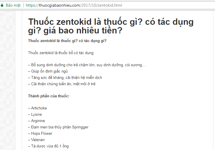 Zentokid quảng cáo trên website: thuocgiabaonhieu.com