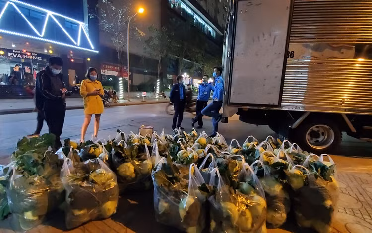 Nông sản đều được đóng sẵn theo từng túi, với trọng lượng từ 5-10kg. Trong đó, giá bắp cải được bán 60.000 đồng/túi/10kg; su hào 70.000 đồng/túi/hơn 20kg; cà rốt 70.000 đồng/túi 11-12kg; hành khô 50.000 đồng/5kg; ổi giá 50.000 đồng/10kg.