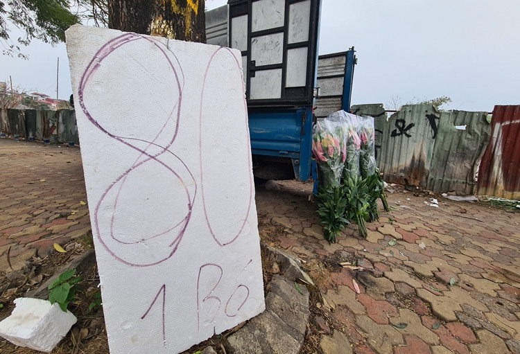 Giá hoa ly được niêm yết công khai 80 nghìn đồng/bó để khách dễ quan sát.