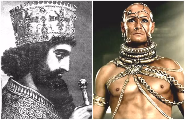 Vị vua đầy quyền lực Xerxes của xứ Ba Tư với tạo hình trong bộ phim "300" không có một chút nào giống nhau. Những nhà làm phim thậm chí còn tỏ ra quá đáng khi cho nhân vật lịch sử này đeo đầy vòng vàng và... xỏ khuyên đầy mặt.