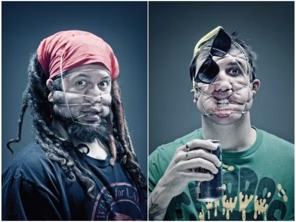 Không giống như cách chụp ảnh chân dung thông thường, điểm nhấn của những bức ảnh này nằm ở những sợi dây chun trên mặt các nhân vật chính.