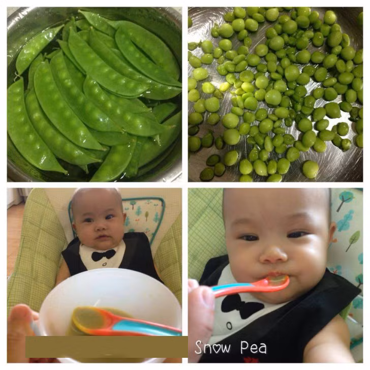 Đậu Hà Lan: Đậu bỏ hạt, sau đó hấp cách thủy và xay nhuyễn trộn với sữa cho bé.