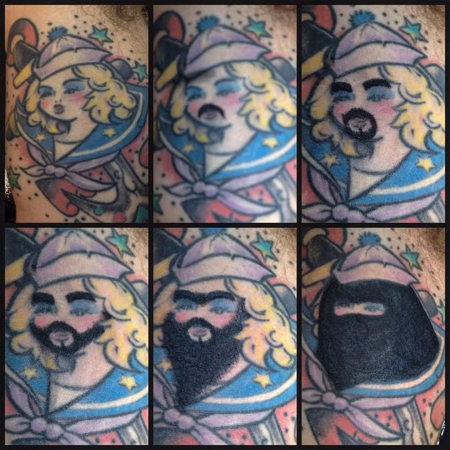 Công chúa biến hình. Anh chàng này thậm chí còn cẩn thận chụp từng bức ảnh quá trình biến hóa hình xăm trên cơ thể mình.