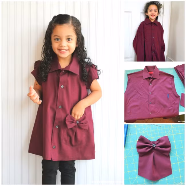 Chiếc váy áo sơ-mi có một điểm nhấn là chiếc nơ dễ thương ở túi áo cho bé. Ảnh: Brightside.