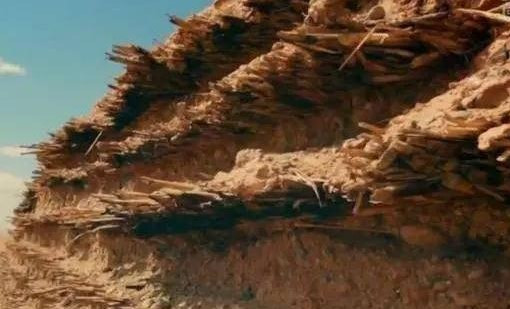 Khi bóc tách phần bên trong của Vạn Lý Trường Thành thời Minh, có thể thấy Trường Thành cổ bên trong được xây dựng bằng cách xếp lớp đất nện, giữa các lớp đất này là một lớp cỏ lau. Những bức tường đất nện này cao sáu mét và dày ba mét. Ảnh: TANDF online