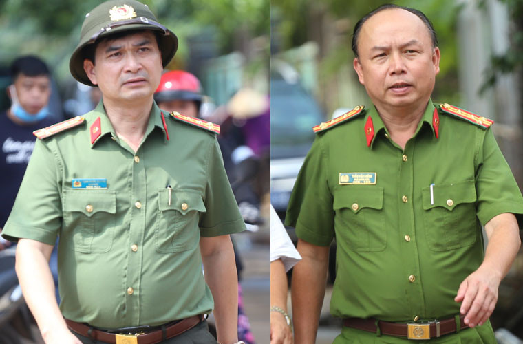 Vụ trọng án đầy bí ẩn đang gây rúng động dư luận. Ban giám đốc Công an tỉnh Bình Dương do Đại tá Trịnh Ngọc Quyên, Giám đốc Công an tỉnh (người bê trái) và Đại tá Trần Văn Chính, Phó Giám đốc Công an tỉnh, Thủ trưởng Cơ quan Cảnh sát điều tra (người bên phải) trực tiếp chỉ đạo công tác điều tra tại hiện trường.