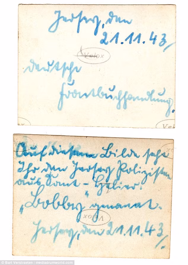 Chữ viết tay ở mặt sau bức ảnh cho thấy những người trong bức ảnh này dường như bị binh sĩ phát xít Đức bắt giữ.