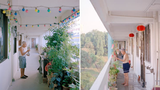 Anh đặc biệt thích hành lang của khu tập thể ở Singapore, vì chúng chứa đựng minh chứng về cuộc sống phức tạp diễn ra bên trong dãy nhà. "Mỗi hành lang giống như một con phố vậy", Nguan giải thích. Trong các bức ảnh của Nguan, có thể thấy những hình ảnh bình dị như người đàn ông cởi trần, đi chân trần trồng cây ngoài ban công được trang trí bằng đèn lồng Trung Quốc, hay một loạt quần áo và khăn tắm sặc sỡ phơi trên hành lang lúc hoàng hôn.