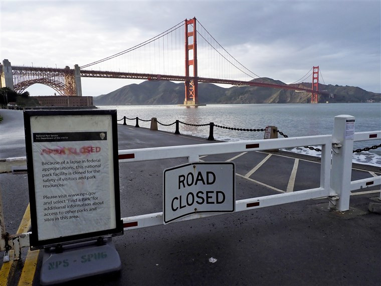 Lối vào di tích lịch sử Fort Point nằm bên cầu Cổng Vàng tại San Francisco bị đóng cửa ngày 8/1/2019. Ảnh: EPA