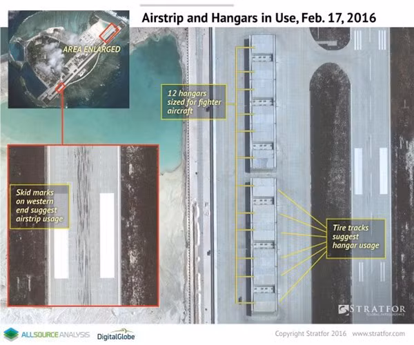 Kênh truyền hình Fox New dẫn nguồn tin cơ quan tình báo Mỹ cho hay, Trung Quốc đã triển khai trái phép chiến đấu cơ tới đảo Phú Lâm, thuộc quần đảo Hoàng Sa của Việt Nam. Đây là một động thái khác nữa của Bắc Kinh mà có thể làm gia tăng căng thẳng ở Biển Đông. Ảnh vệ tinh căn cứ không quân mà Trung Quốc xây dựng trái phép trên đảo Phú Lâm. Các chuyên gia cho rằng, có tổng cộng 16 hangar được xây dựng để chứa các chiến đấu cơ.