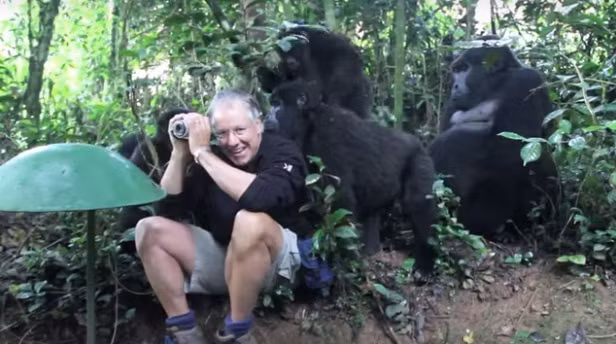 Những con khỉ đột con thân thiện còn hào phóng tặng John một suất mát-xa đầu miễn phí.