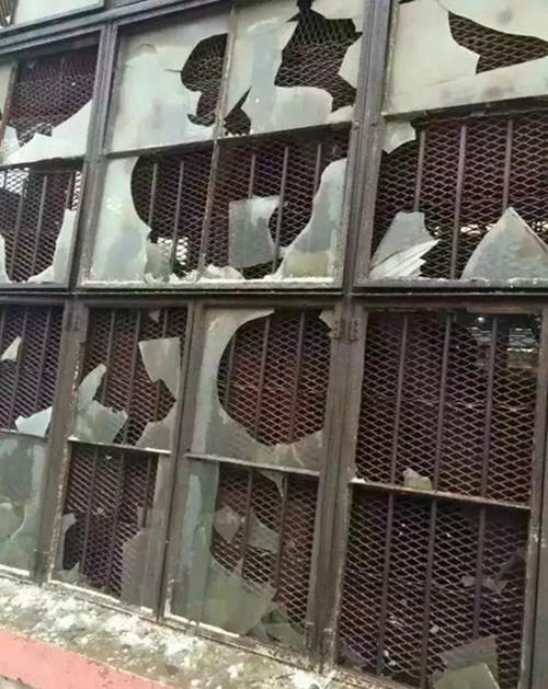 Tất cả các cửa kính đều bị vỡ.