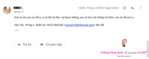 Chưa đầy 1h sau, kẻ nặc danh đã trả lời lại, với giọng điệu sám hối khác hẳn lúc trước. Hắn bày tỏ sự hối hận và mong Độ Mixi rút đơn tố cáo gửi đến cơ quan chức năng.