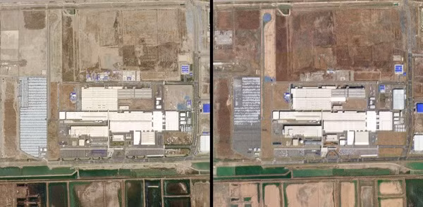 Nhà máy của Volkswagen tại tỉnh Thiên Tân, Trung Quốc, chụp vào tháng 5/2019 và tháng 3/2020 với cảnh tượng vắng vẻ. Công ty này hiện tăng cường sản xuất khẩu trang và ống thở để điều trị cho bệnh nhân nhiễm Covid-19, theo yêu cầu từ chính phủ Đức.